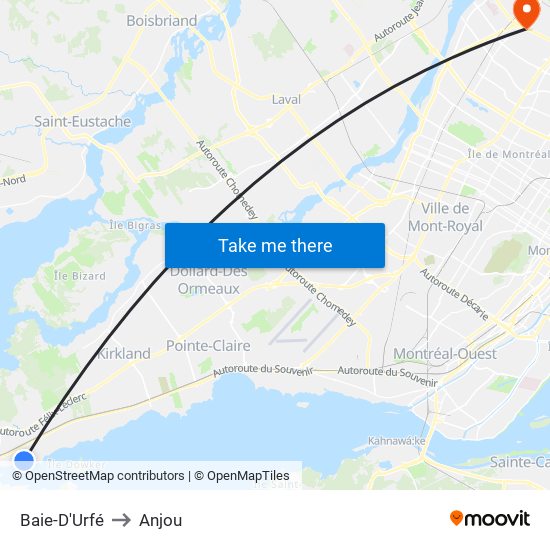 Baie-D'Urfé to Anjou map