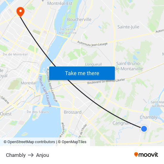 Chambly to Anjou map