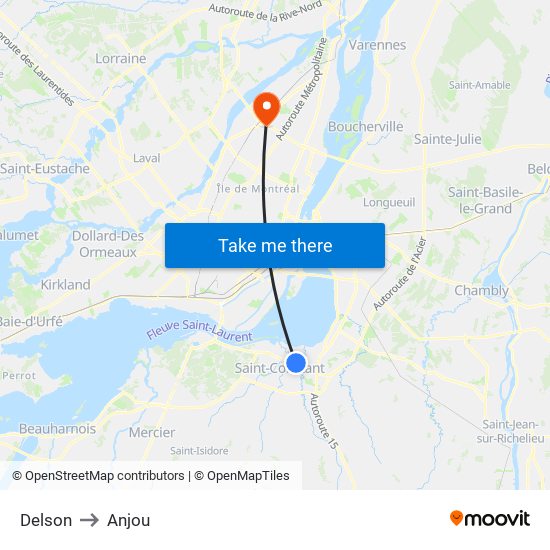 Delson to Anjou map