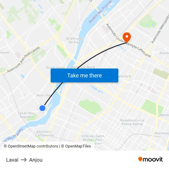 Laval to Anjou map