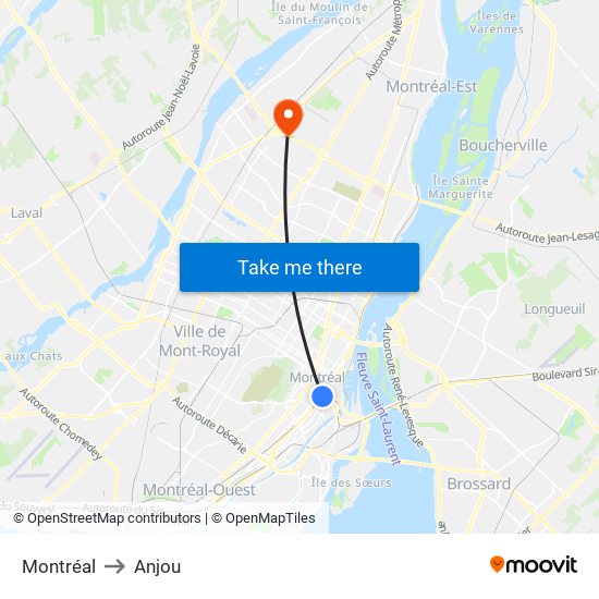 Montréal to Anjou map