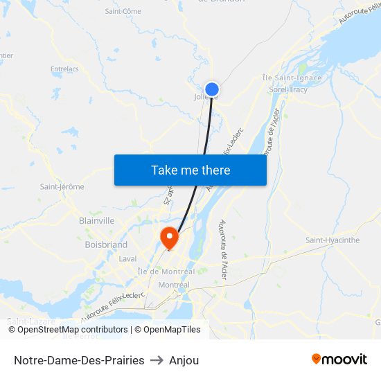 Notre-Dame-Des-Prairies to Anjou map