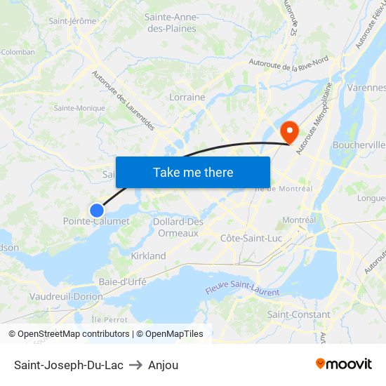 Saint-Joseph-Du-Lac to Anjou map