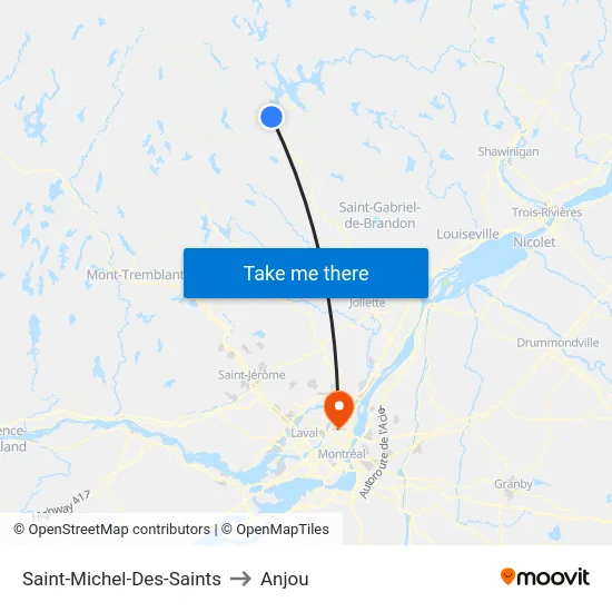 Saint-Michel-Des-Saints to Anjou map