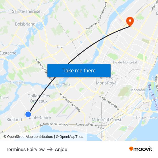 Terminus Fairview to Anjou map