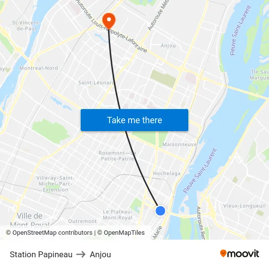 Station Papineau to Anjou map