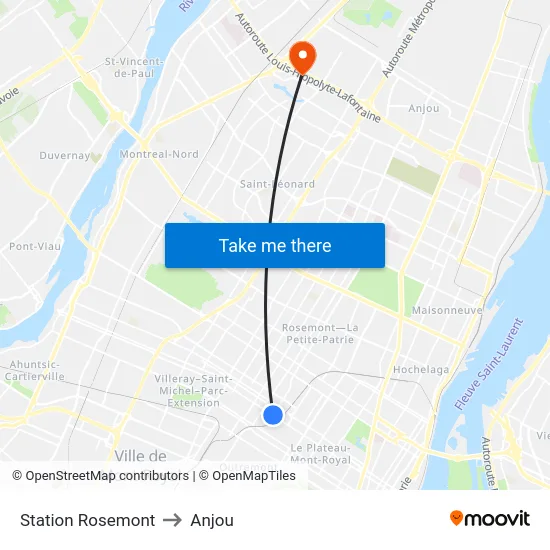 Station Rosemont to Anjou map