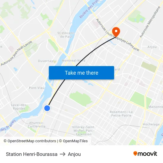 Station Henri-Bourassa to Anjou map