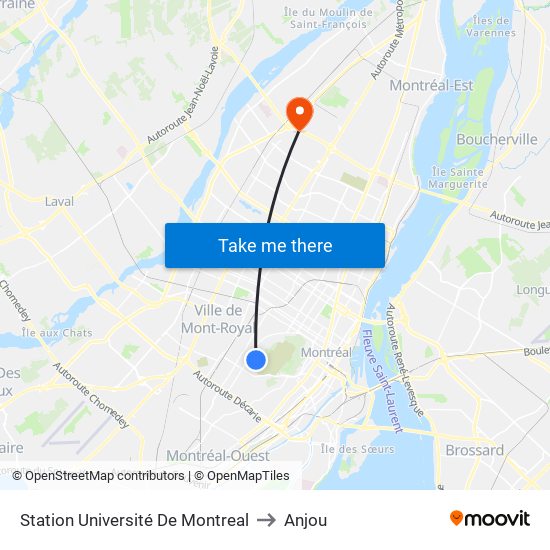 Station Université De Montreal to Anjou map