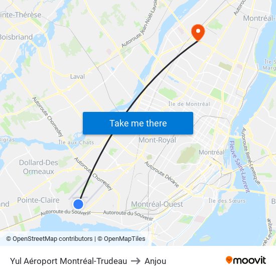 Yul Aéroport Montréal-Trudeau to Anjou map