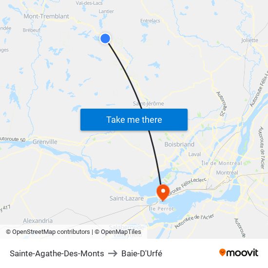 Sainte-Agathe-Des-Monts to Baie-D'Urfé map