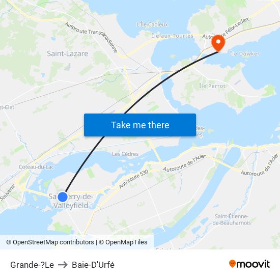 Grande-?Le to Baie-D'Urfé map