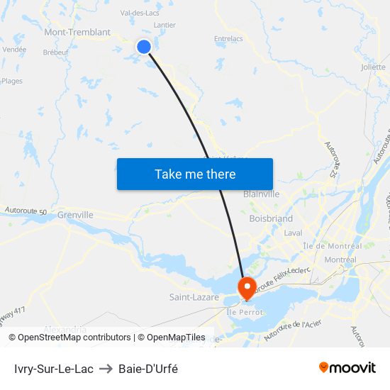 Ivry-Sur-Le-Lac to Baie-D'Urfé map