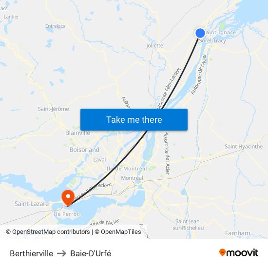 Berthierville to Baie-D'Urfé map