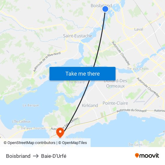 Boisbriand to Baie-D'Urfé map