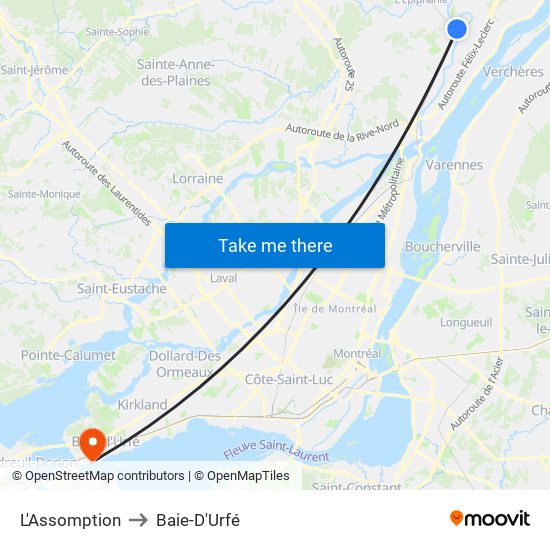 L'Assomption to Baie-D'Urfé map