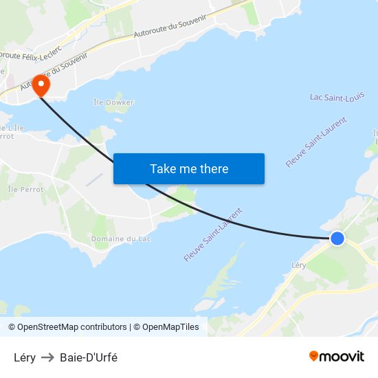 Léry to Baie-D'Urfé map