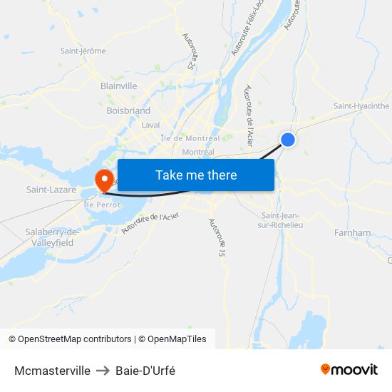 Mcmasterville to Baie-D'Urfé map