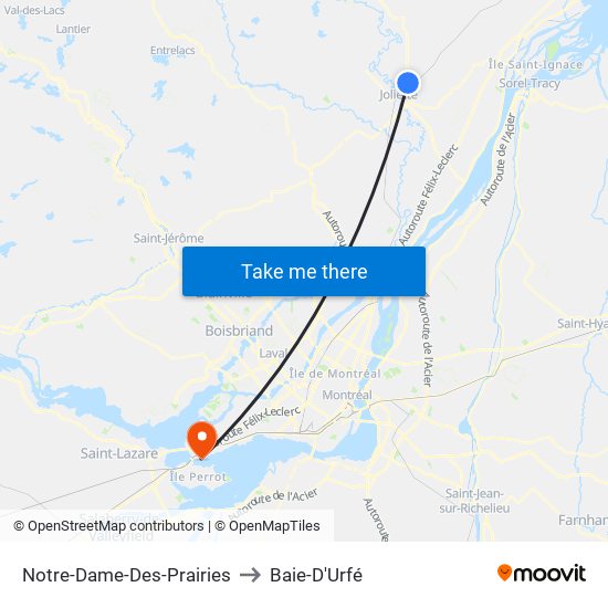 Notre-Dame-Des-Prairies to Baie-D'Urfé map