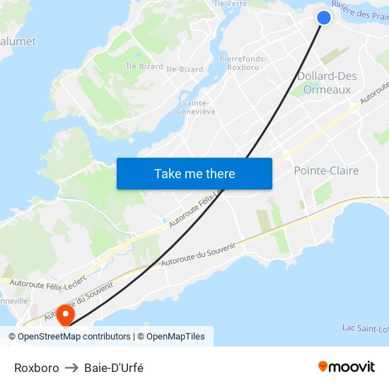 Roxboro to Baie-D'Urfé map