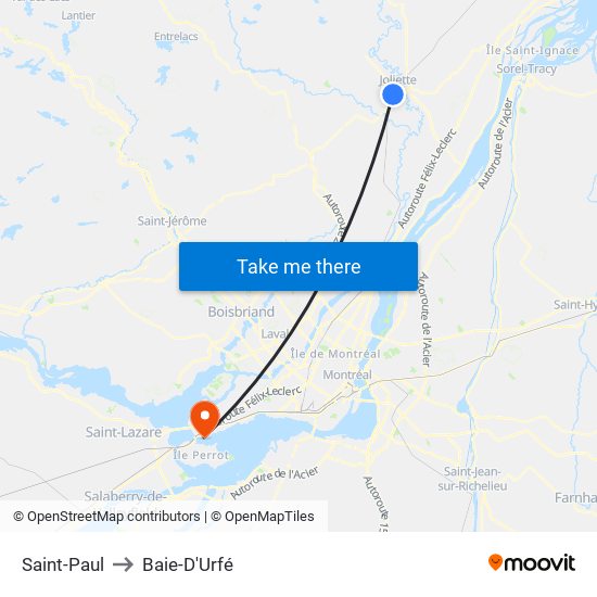 Saint-Paul to Baie-D'Urfé map