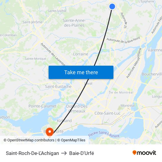 Saint-Roch-De-L'Achigan to Baie-D'Urfé map