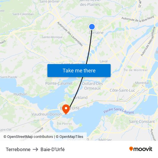 Terrebonne to Baie-D'Urfé map