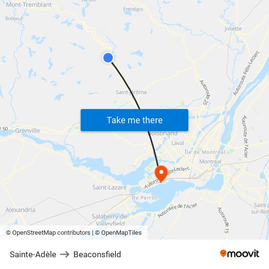 Sainte-Adèle to Beaconsfield map