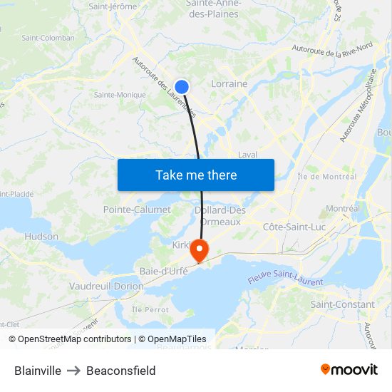 Blainville to Beaconsfield map