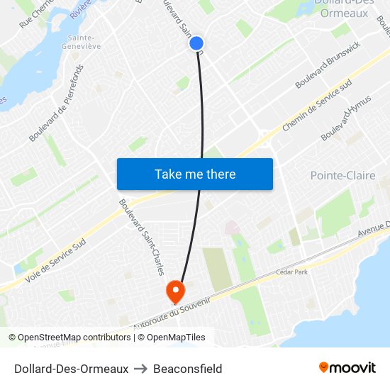 Dollard-Des-Ormeaux to Beaconsfield map