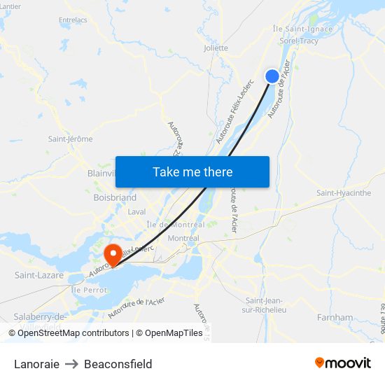 Lanoraie to Beaconsfield map