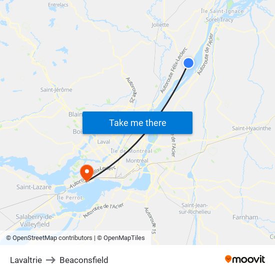 Lavaltrie to Beaconsfield map