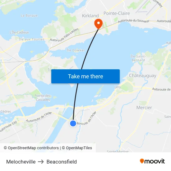 Melocheville to Beaconsfield map