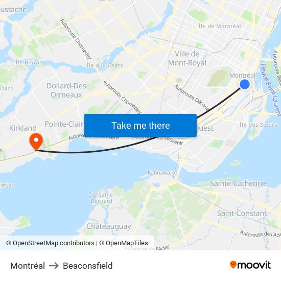Montréal to Beaconsfield map