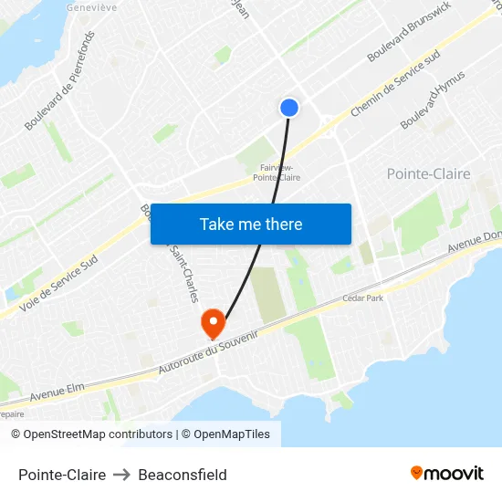 Pointe-Claire to Beaconsfield map