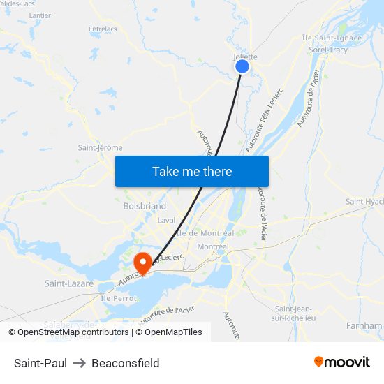 Saint-Paul to Beaconsfield map