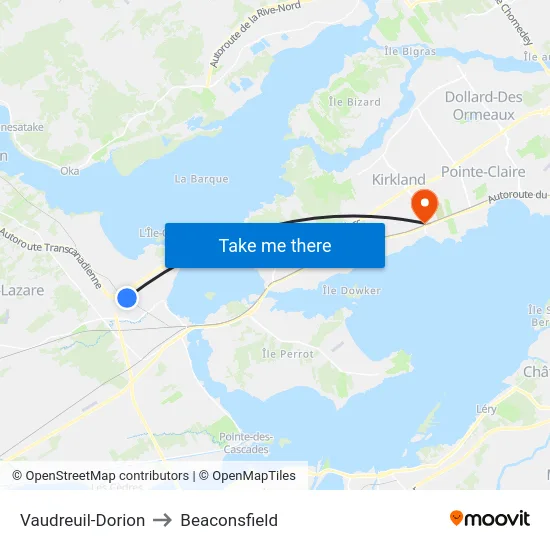 Vaudreuil-Dorion to Beaconsfield map