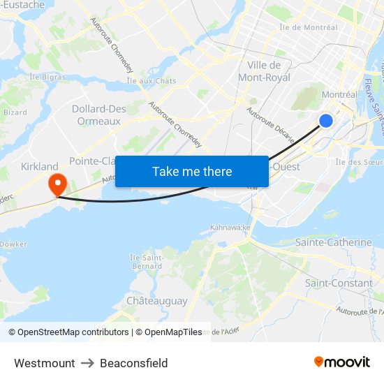 Westmount to Beaconsfield map