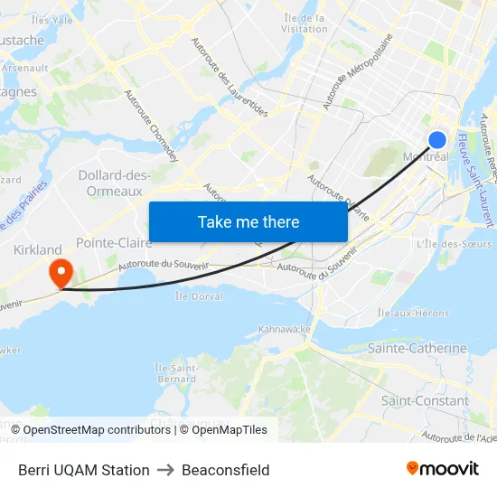 Berri UQAM Station to Beaconsfield map