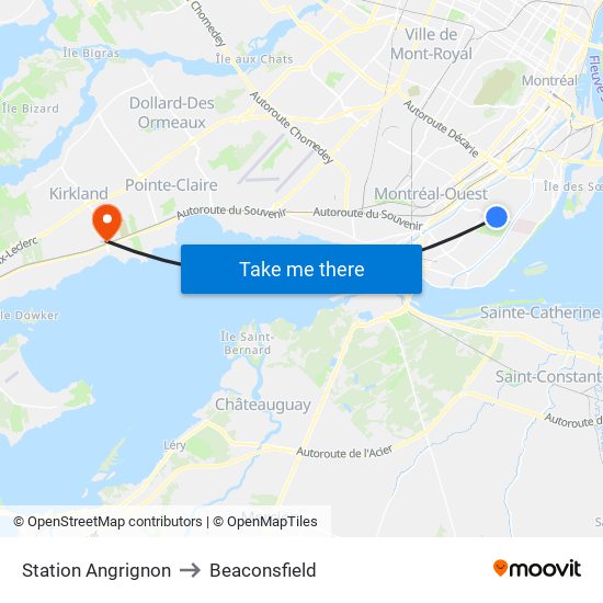 Station Angrignon to Beaconsfield map