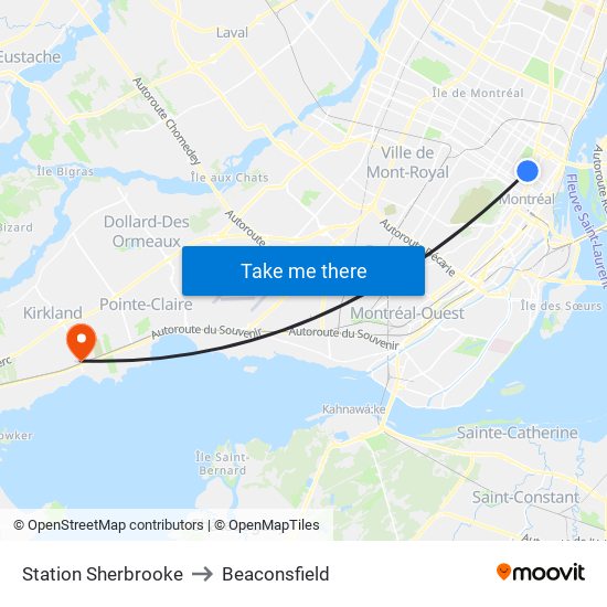 Station Sherbrooke to Beaconsfield map