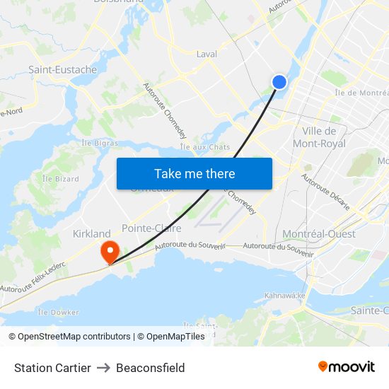 Station Cartier to Beaconsfield map