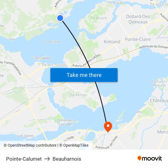 Pointe-Calumet to Beauharnois map