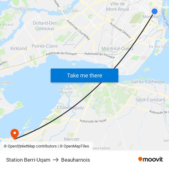 Station Berri-Uqam to Beauharnois map