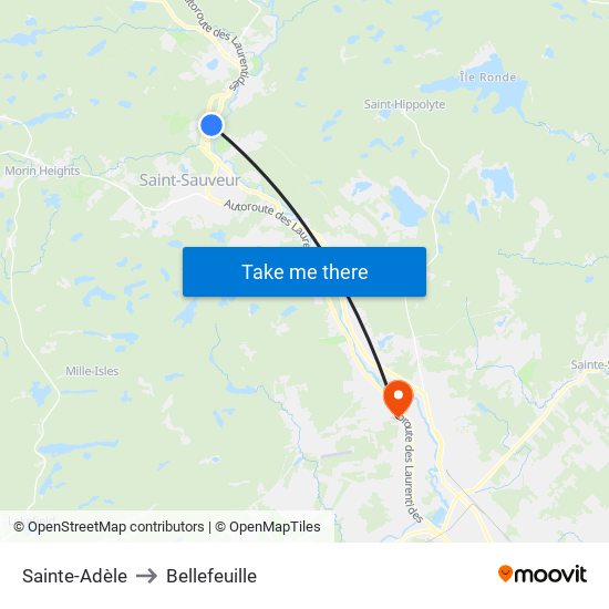 Sainte-Adèle to Bellefeuille map