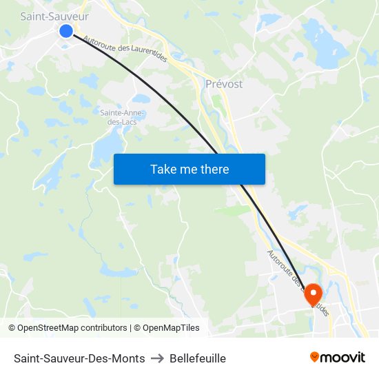 Saint-Sauveur-Des-Monts to Bellefeuille map