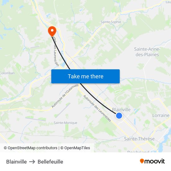 Blainville to Bellefeuille map