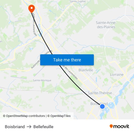 Boisbriand to Bellefeuille map