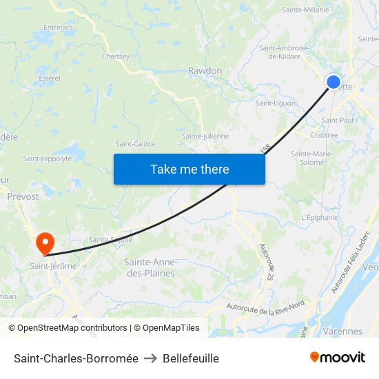 Saint-Charles-Borromée to Bellefeuille map