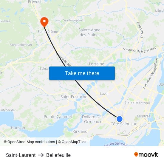 Saint-Laurent to Bellefeuille map